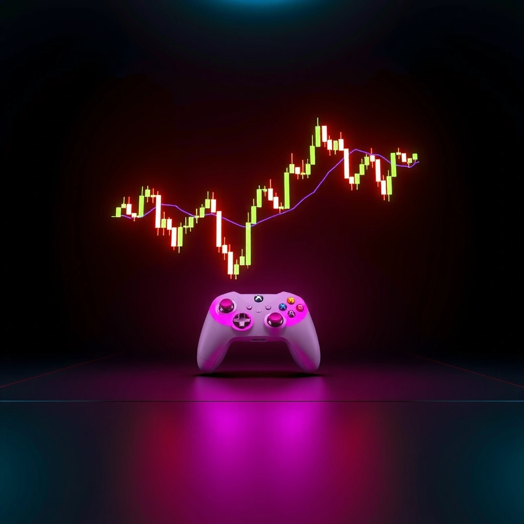 Abstract neon visualization of trading and gaming fusion